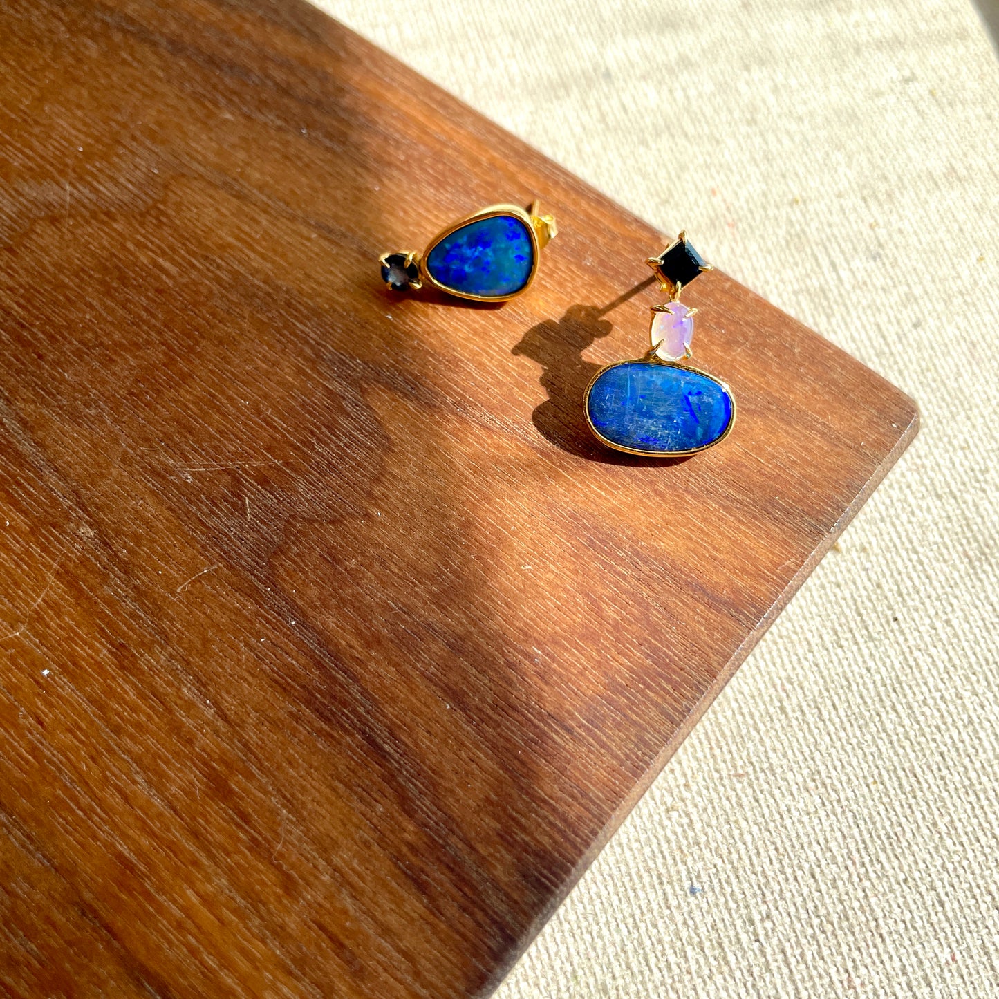 Opal And Sapphire Gold-plated Sterling Silver Ear Stud