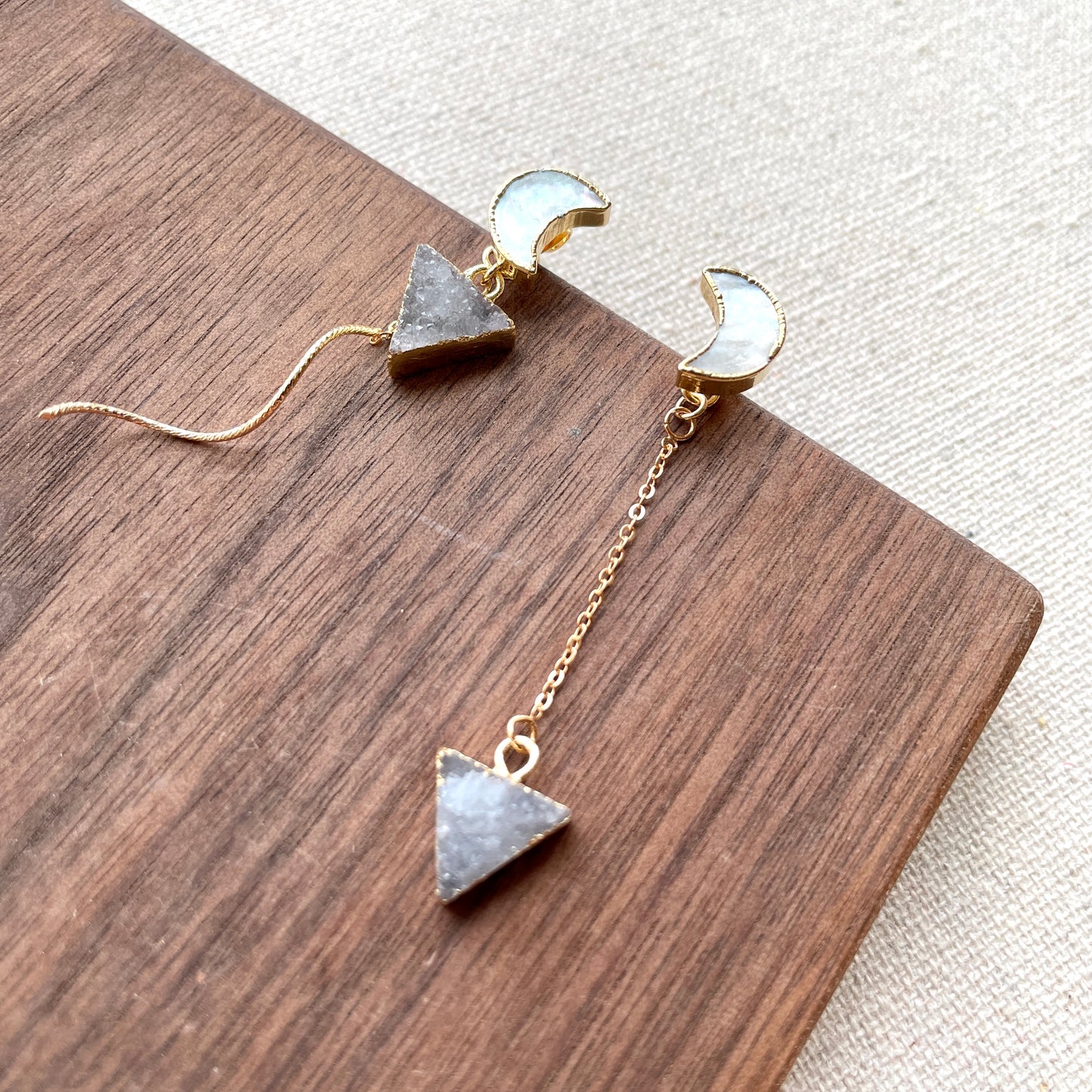 Mother Of Pearl And Druzy Stone Two-way Earring