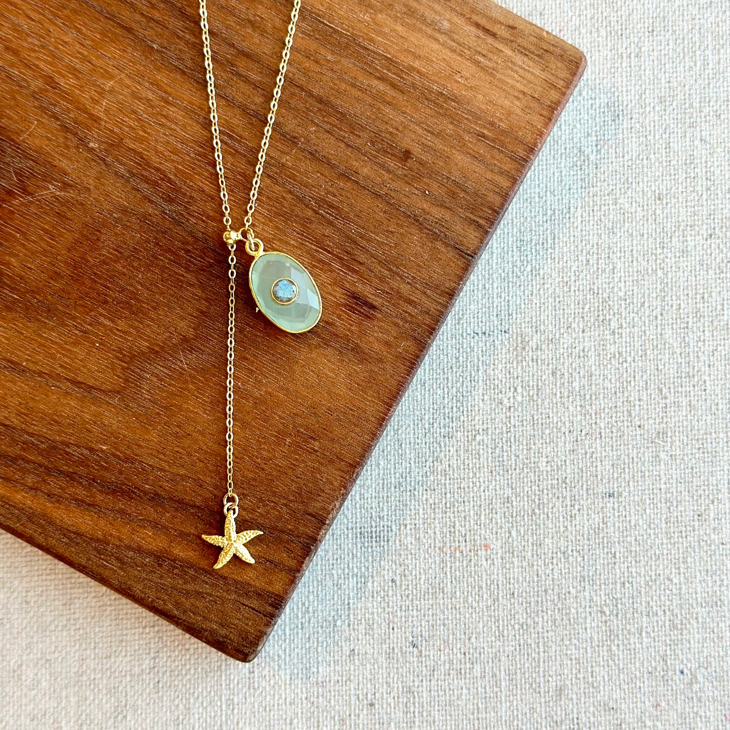 Chalcedony And Labradorite Adjustable Y-shaped Gold-plated Sterling Silver Necklace