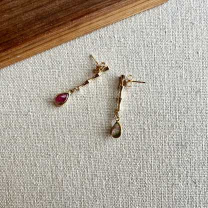 Watermelon Tourmaline Drop Gold-plated Earring