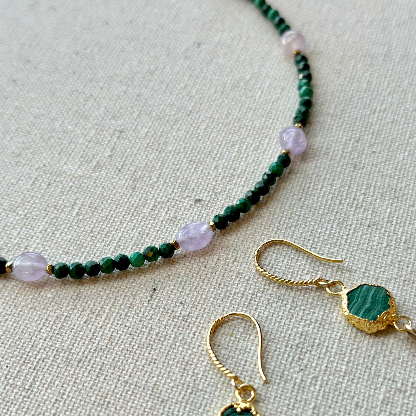 Malachite And Amethyst Beaded Choker Necklace