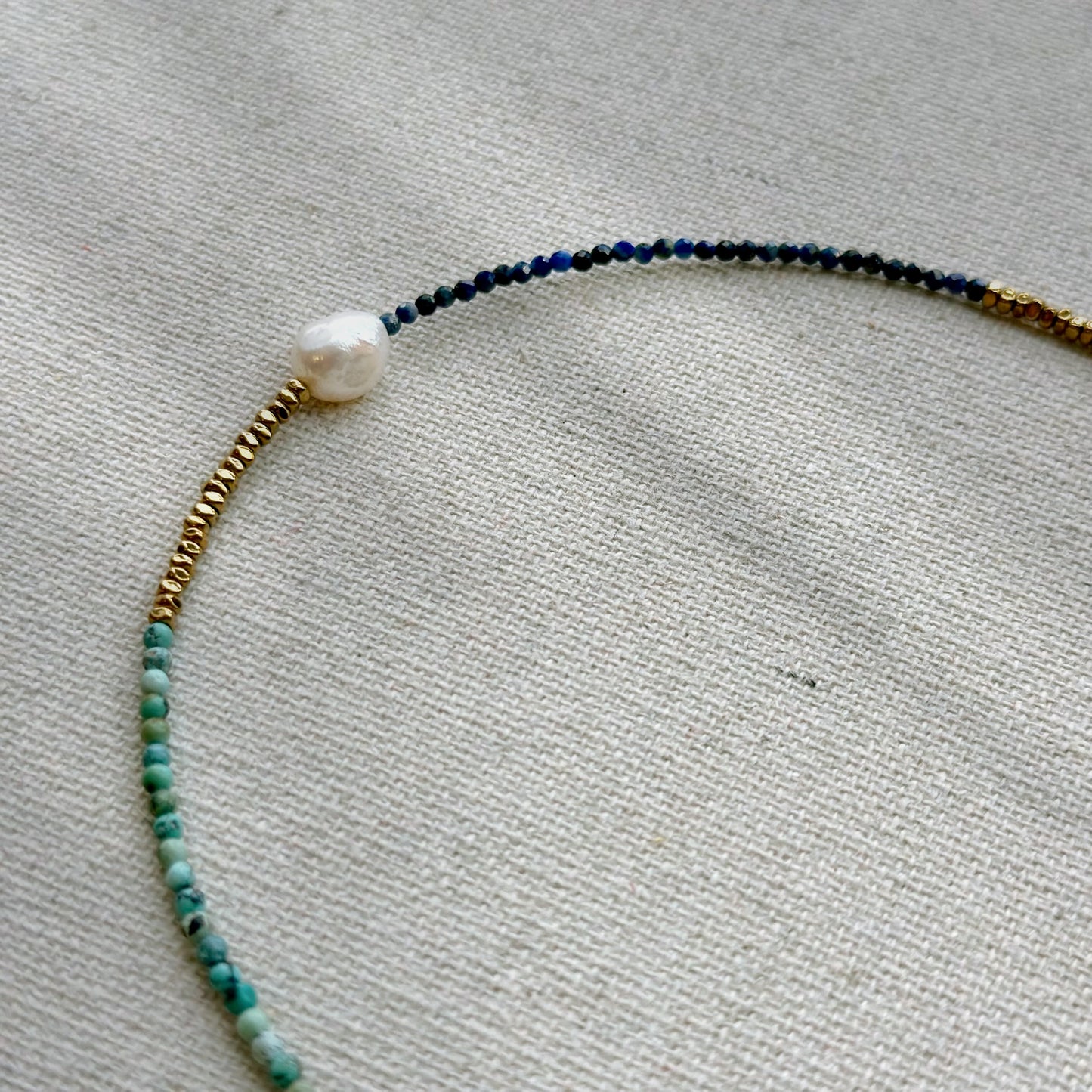 Turquoise And Lapis Mixed Freshwater Pearl Gold-plated Beaded Choker Necklace