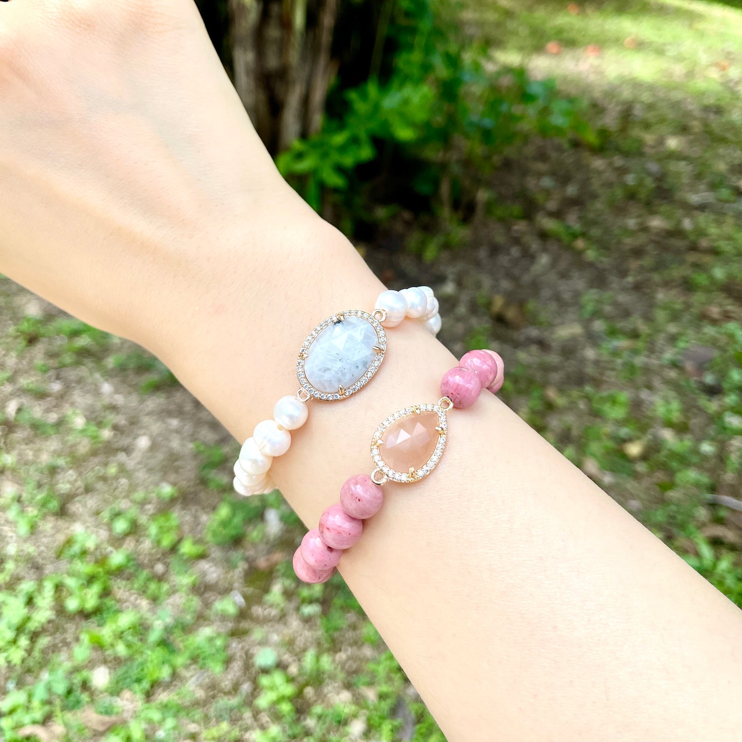 Sunstone And Rhodonite Beaded Bracelet