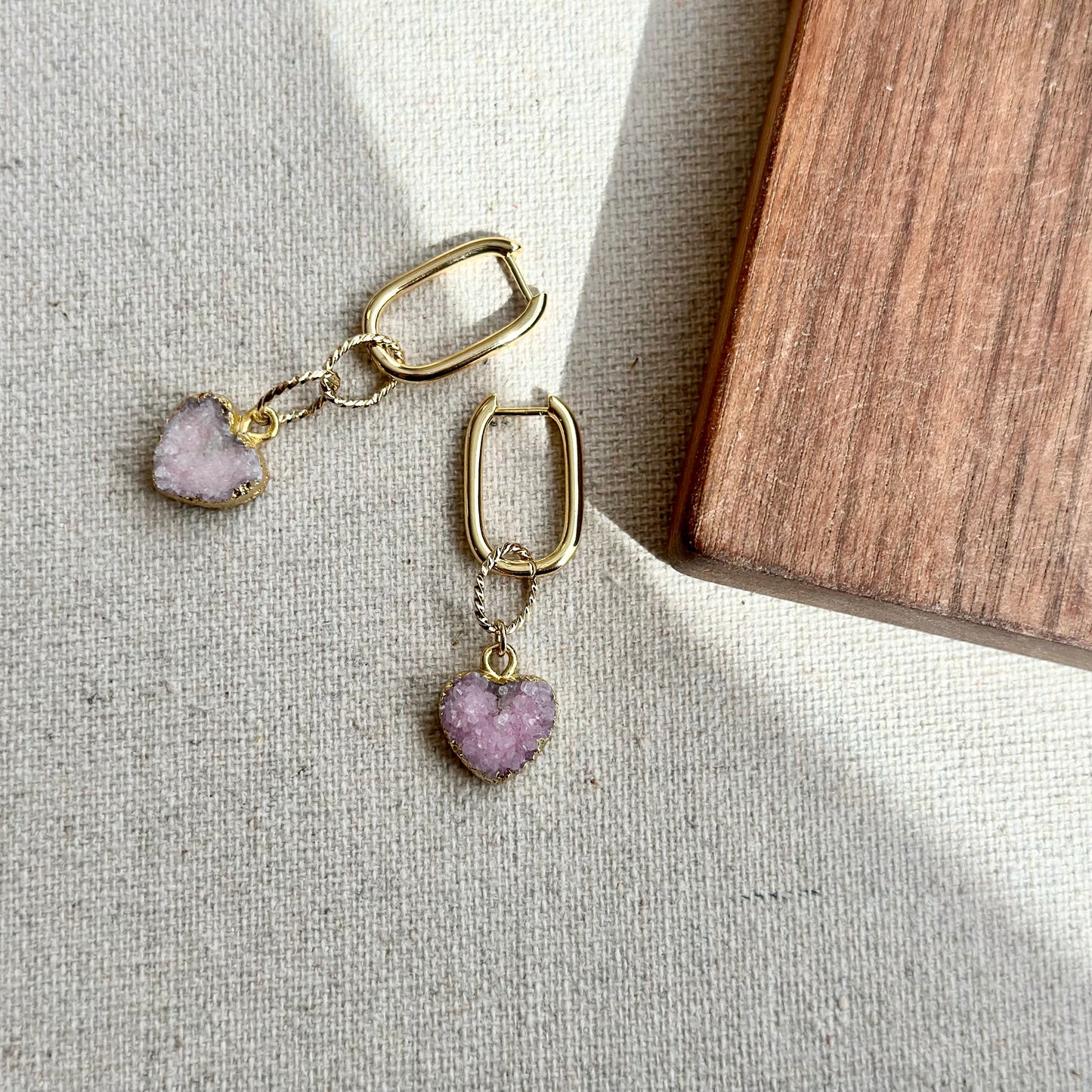 Heart-shaped Druzy Stones Gold-plated Two-way Ear Hoop