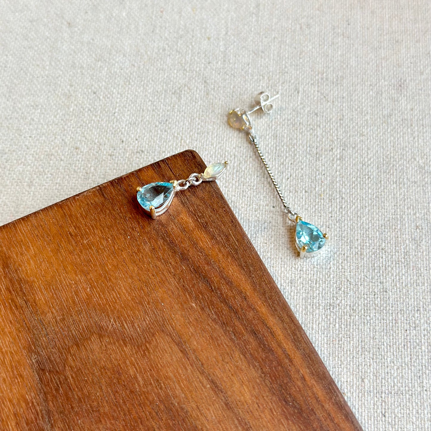 Opal Stud And Topaz Asymmetric Sterling Silver Earring