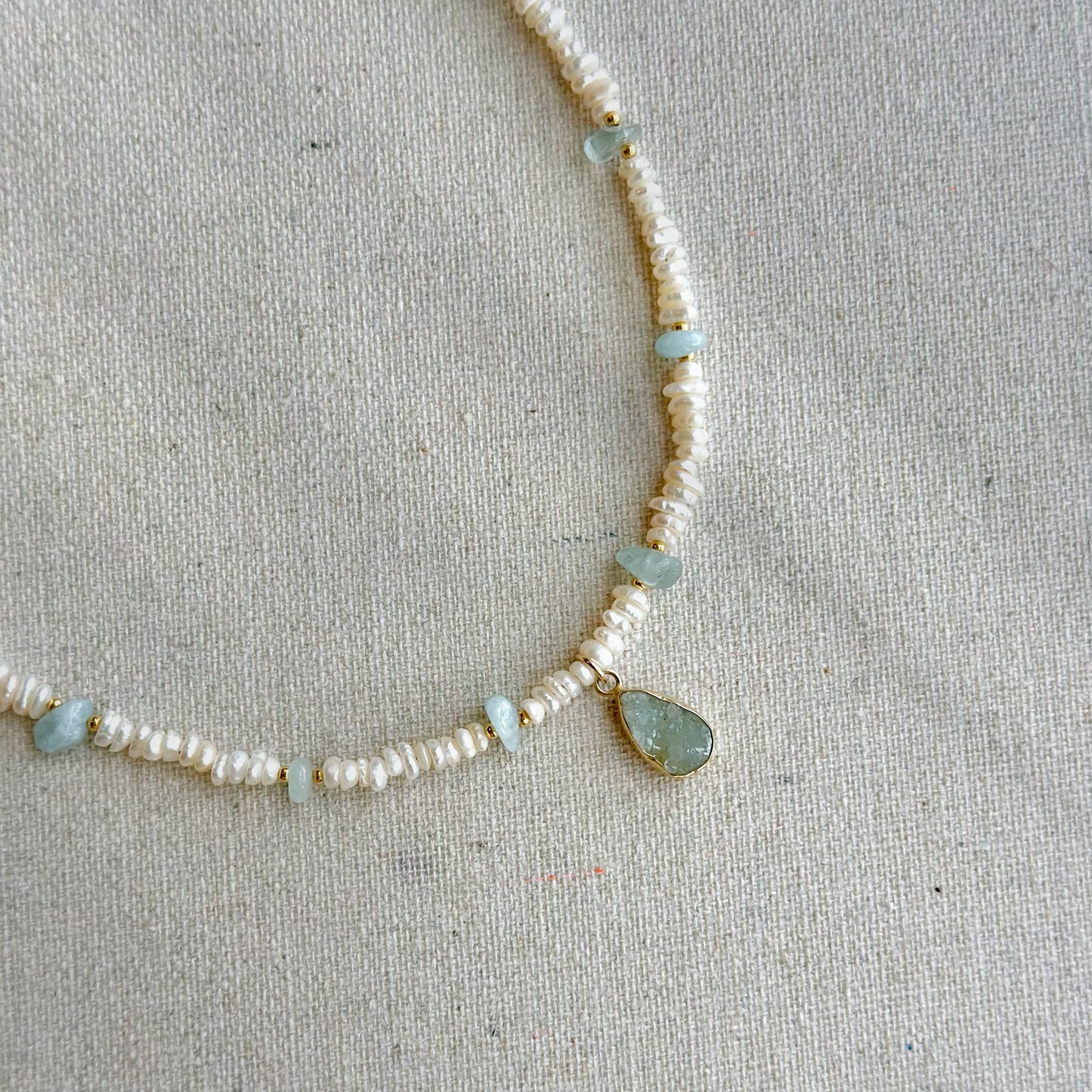 Druzy And Baroque Pearls Mixed Aquamarine Beaded Necklace