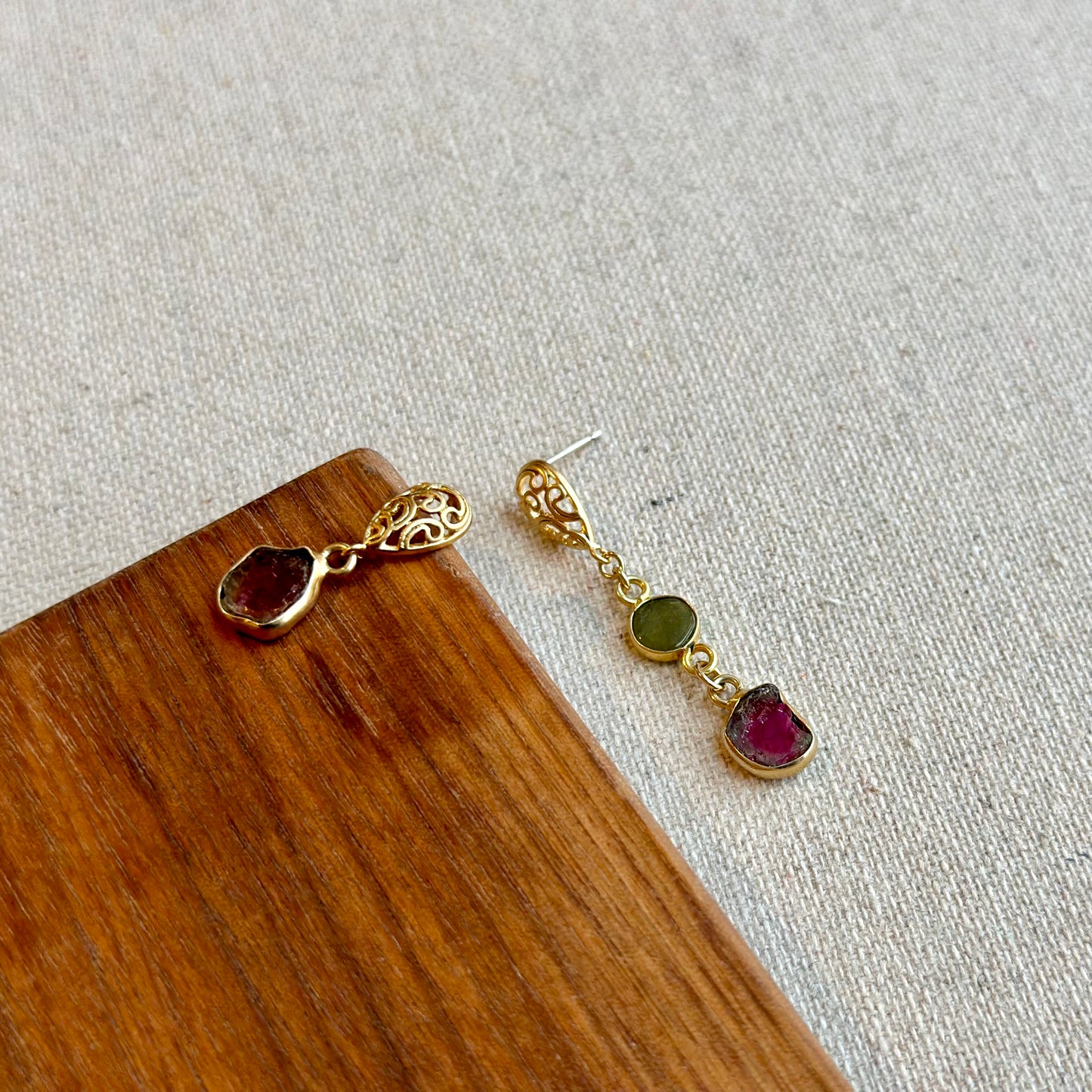 Paisley Stud Watermelon Tourmaline Gold-plated Earring