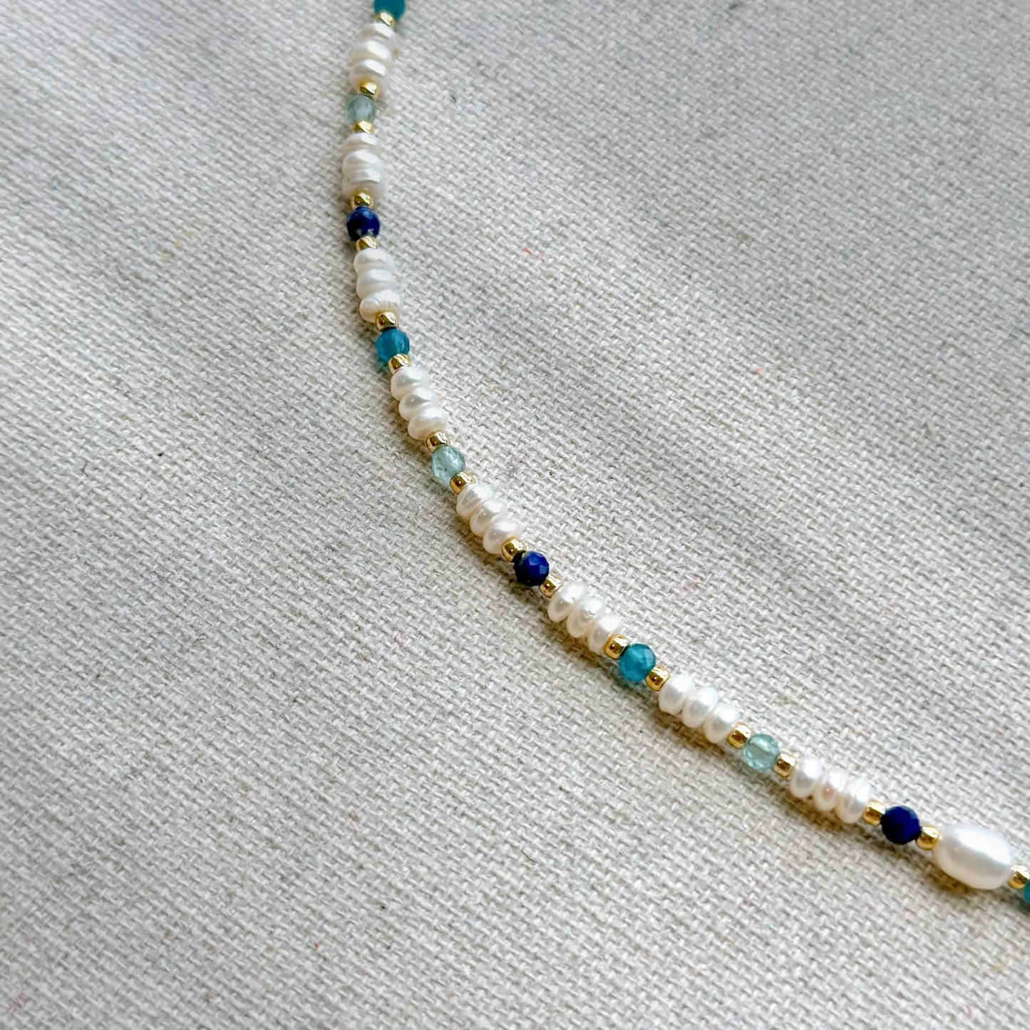 Blue Opal And Freshwater Pearl Mixed Beaded Choker Necklace