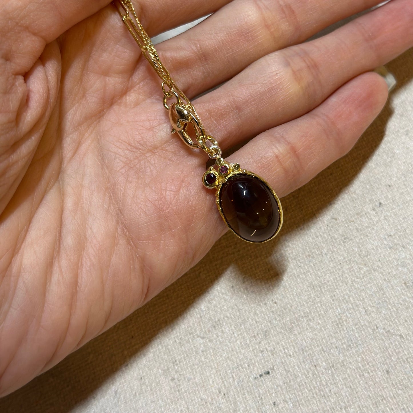 Smoky Quartz And Garnet Two Way Long Gold-plated Necklace