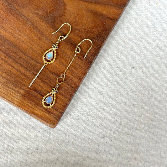 Opal And Sapphire Asymmetric Gold-plated Earring