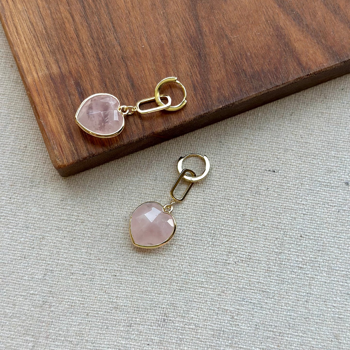 Heart-shaped Rose Quartz Gold-plated Sterling Silver Ear Hoop