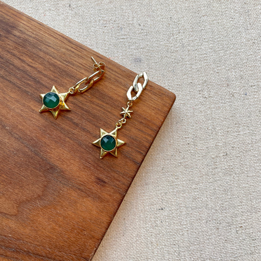 Star-shaped Green Chalcedony Earring