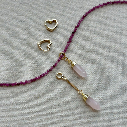 Rose Quartz Point Shaped Two-way Gold-plated Ear Hoop