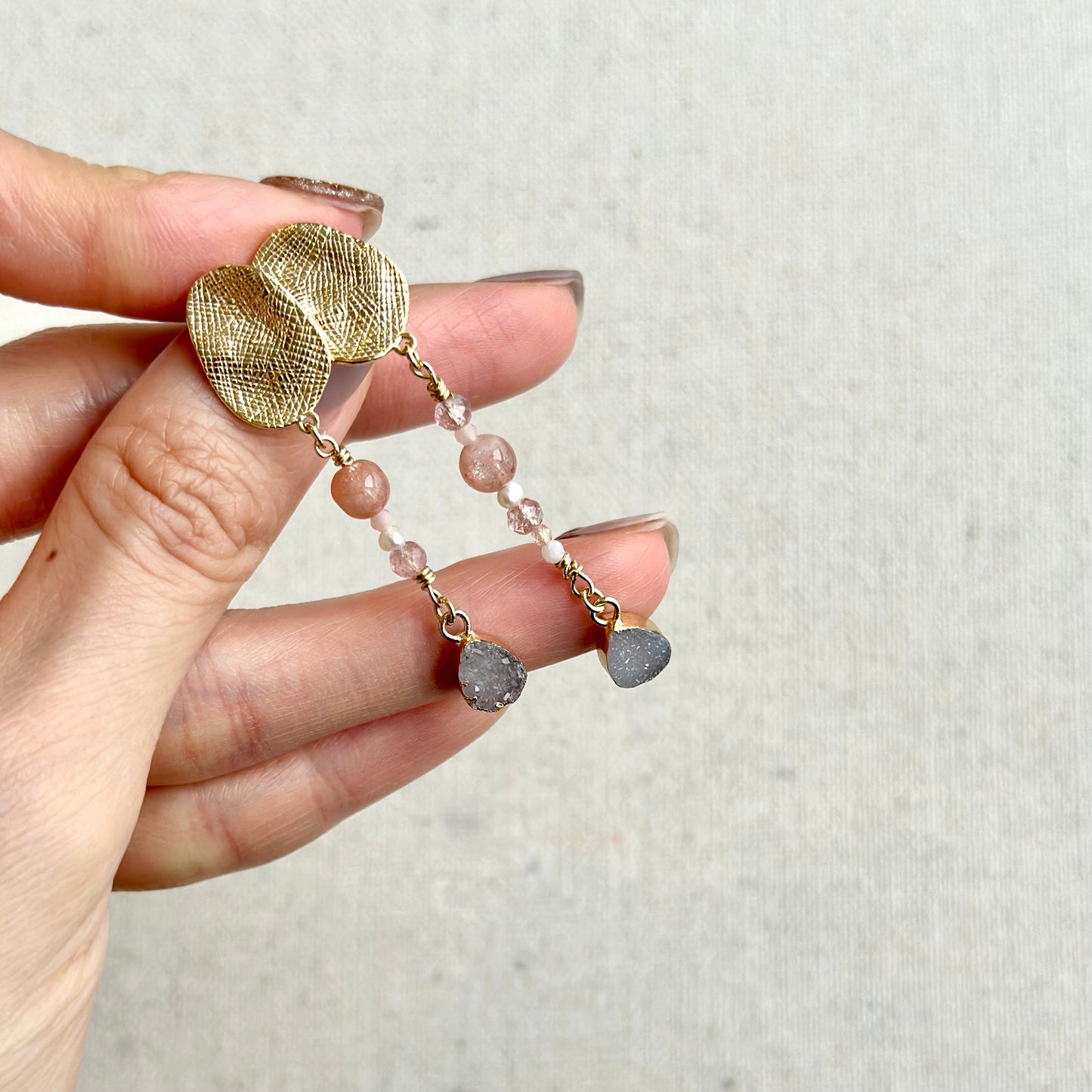 Textured Stud Druzy Stones And Mixed Stones Earring