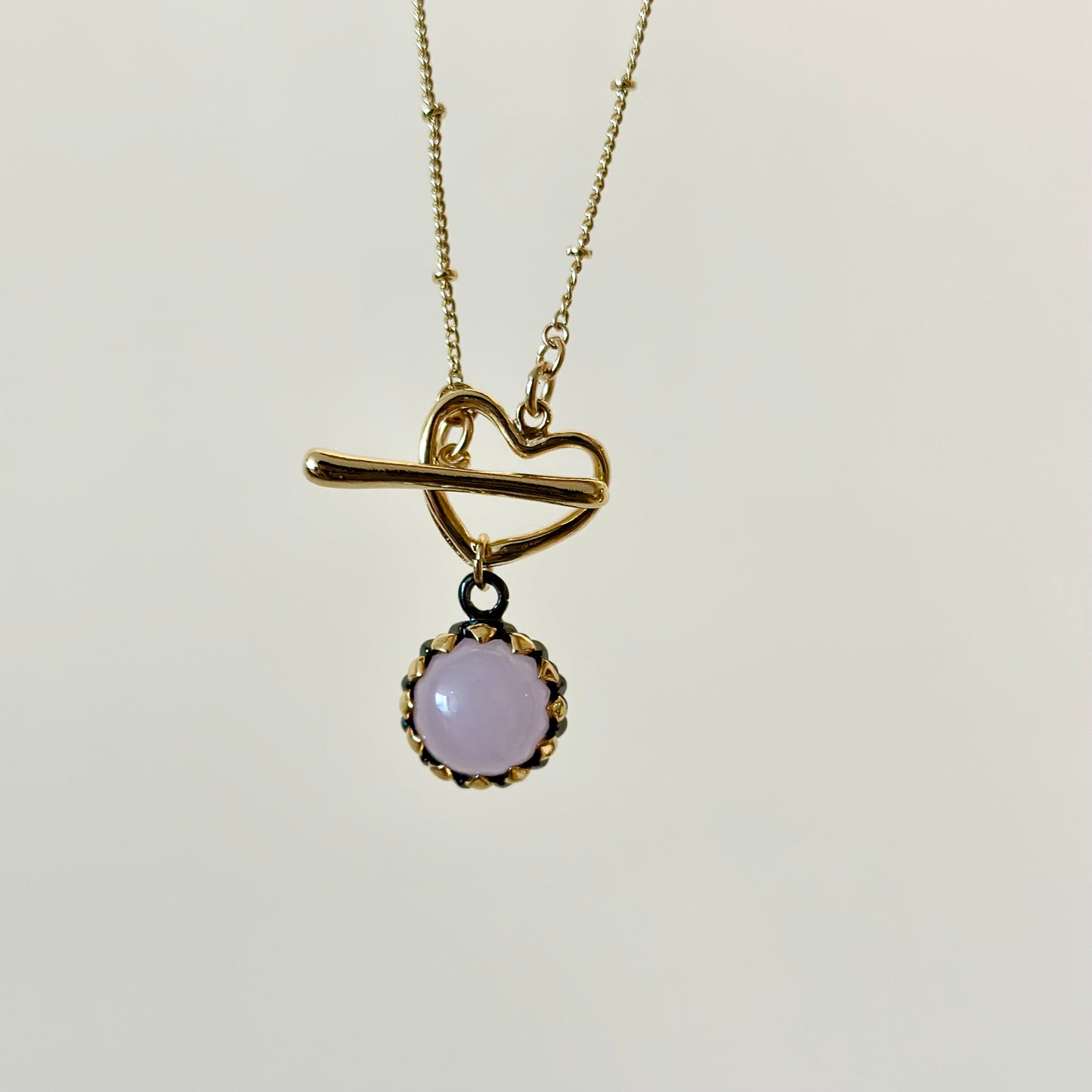 Rose Agate Heart Hoop Toggle Gold-plated Necklace