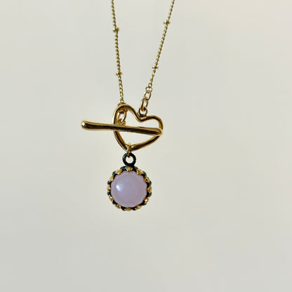 Rose Agate Heart Hoop Toggle Gold-plated Necklace