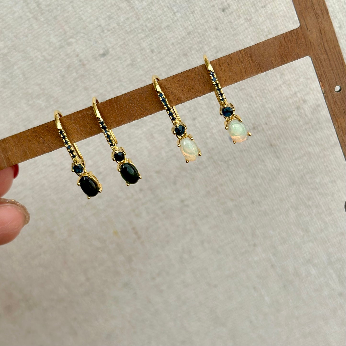 Green Tourmaline With Sapphire Gold-plated Sterling Earring