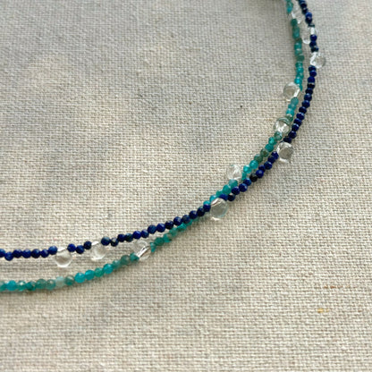 Freshwater Pearl And Lapis Mixed Apatite Beaded Double Layer Necklace