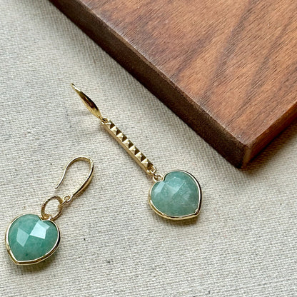 Heart-shaped Amazonite Gold-plated Earring