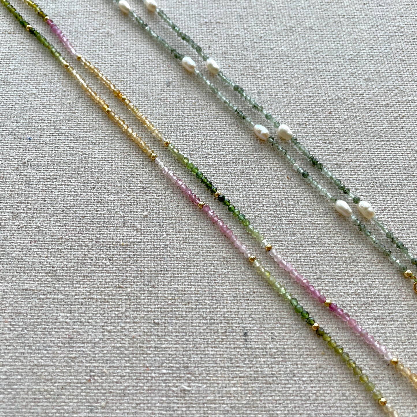 Prehnite And Tourmaline Beaded Necklace