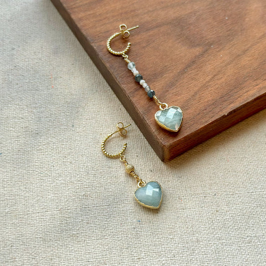 Aquamarine Heart And Mixed Kyanite Gold-plated Sterling Silver Ear Hoop