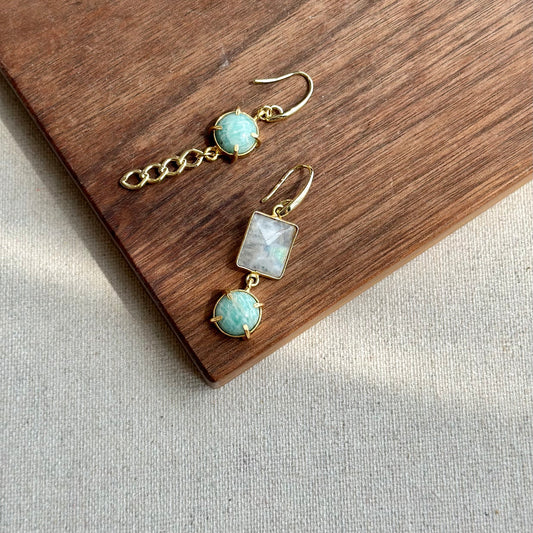 Moonstone And Amazonite Gold-plated Earring