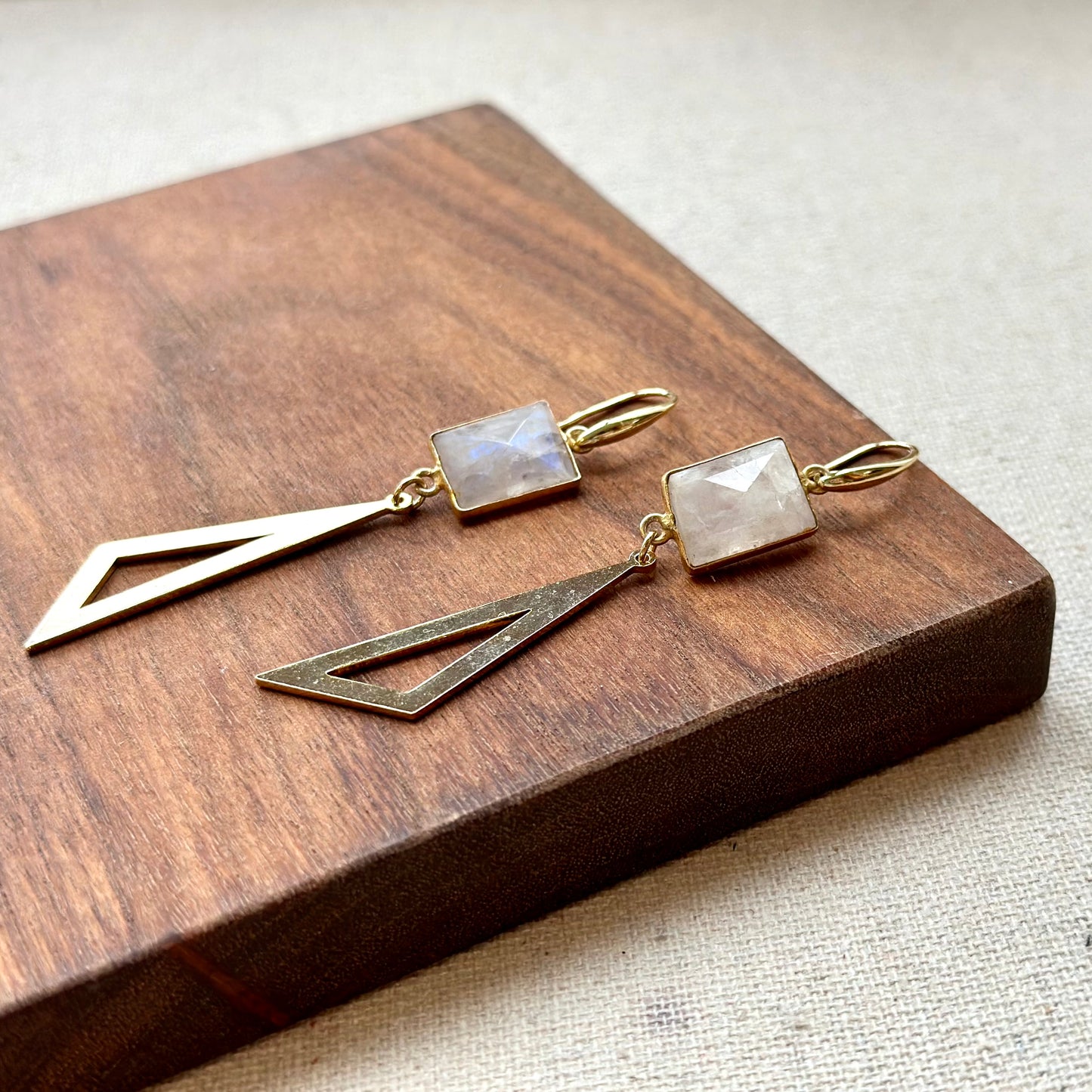 Moonstone And Triangle-shaped Dangling Earring