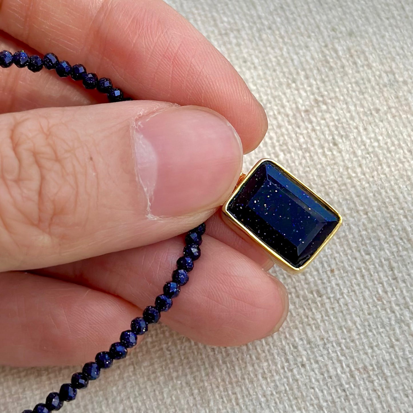 Blue Sandstone Pendant And Blue Sandstone Beaded Necklace