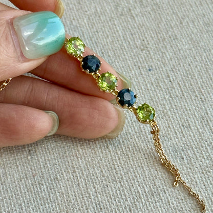 Peridot And Sapphire Asymmetric Y-shaped 14k Gold-filled Necklace