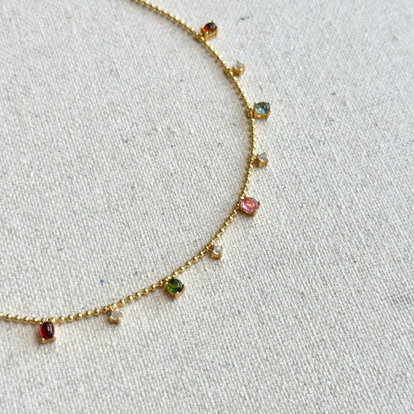 Multi-color Tourmaline Gold-plated Dangling Sterling Silver Necklace