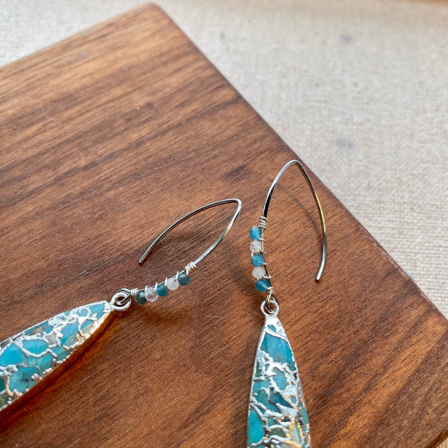 Turquoise And Wire Wrapping Apatite Sterling Silver Earring