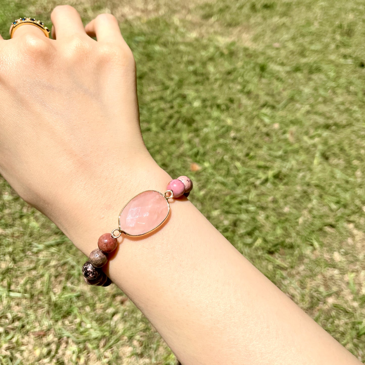 Rose Quartz And Rhodonite Beaded Bracelet