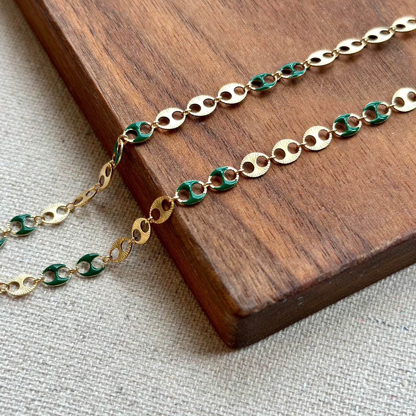 Mariner Chain And Green Enamel Gold-plated Italian Sterling Silver Choker Necklace