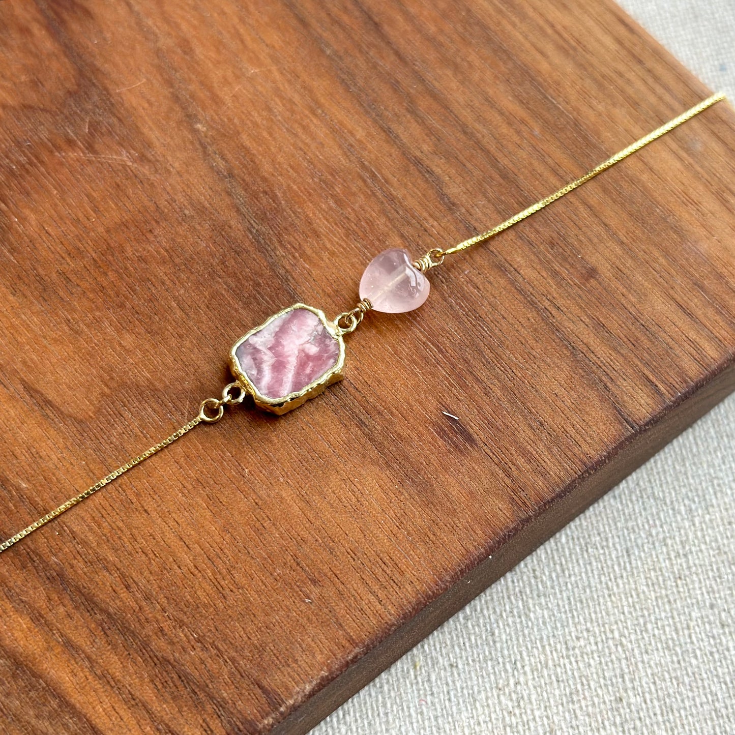 Rhodochrosite And Rose Quartz Gold-plated Sterling Silver Necklace