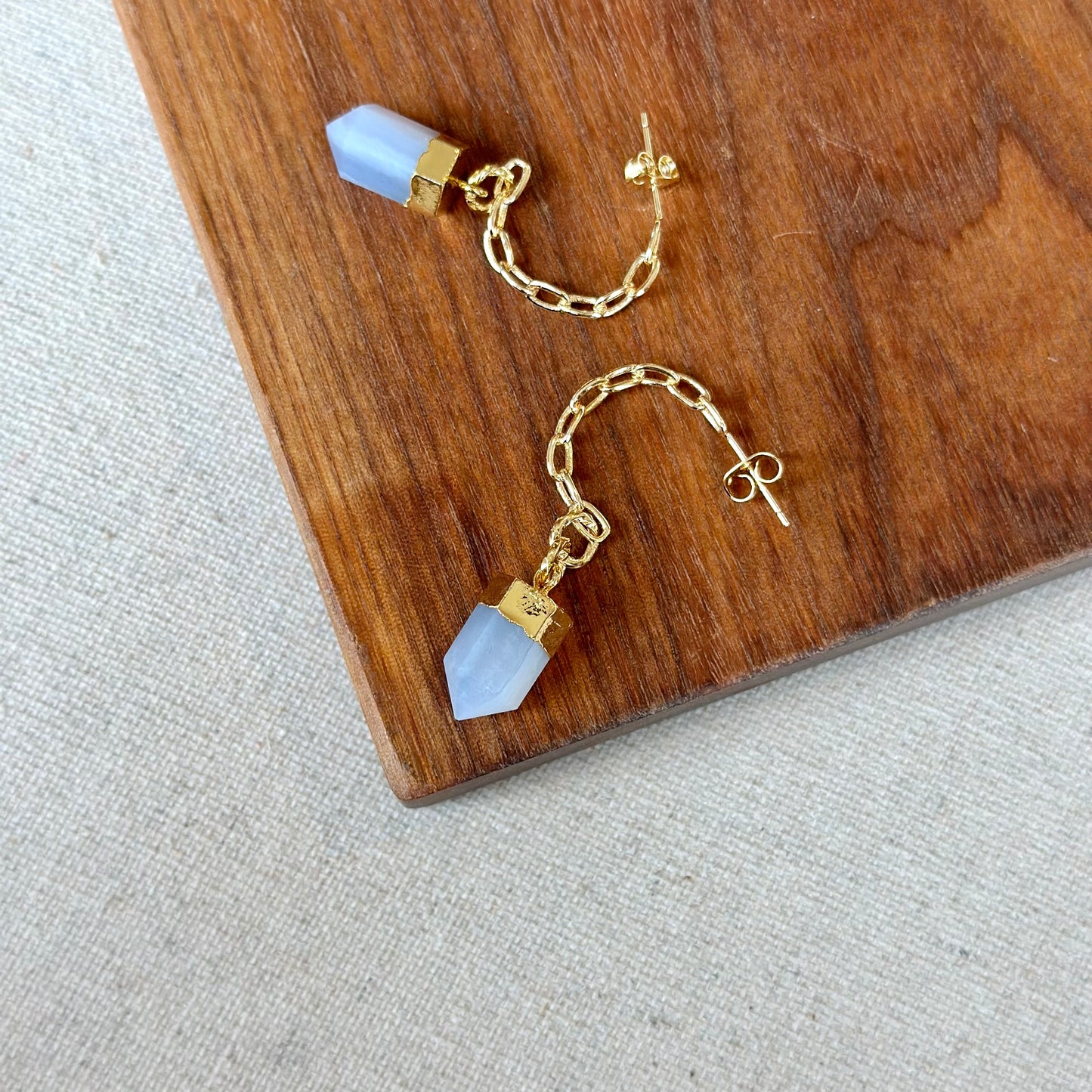 Blue Lace Agate Gold-plated Ear Hook