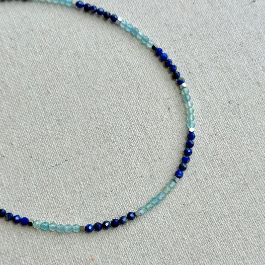 Apatite And Lapis Beaded Choker Necklace