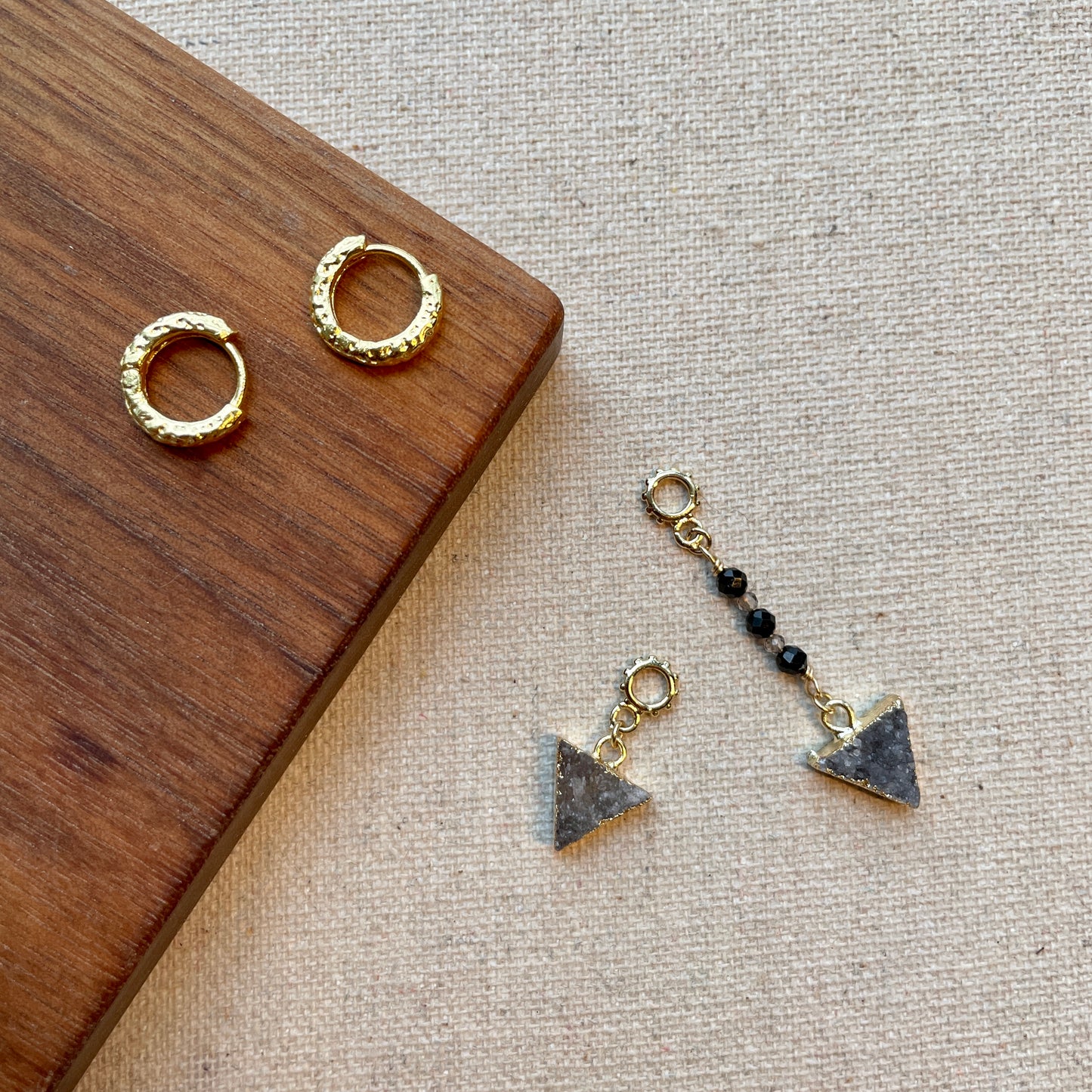 Triangle-shaped Druzy Stone And Black Spinel Two-way Ear Hoop