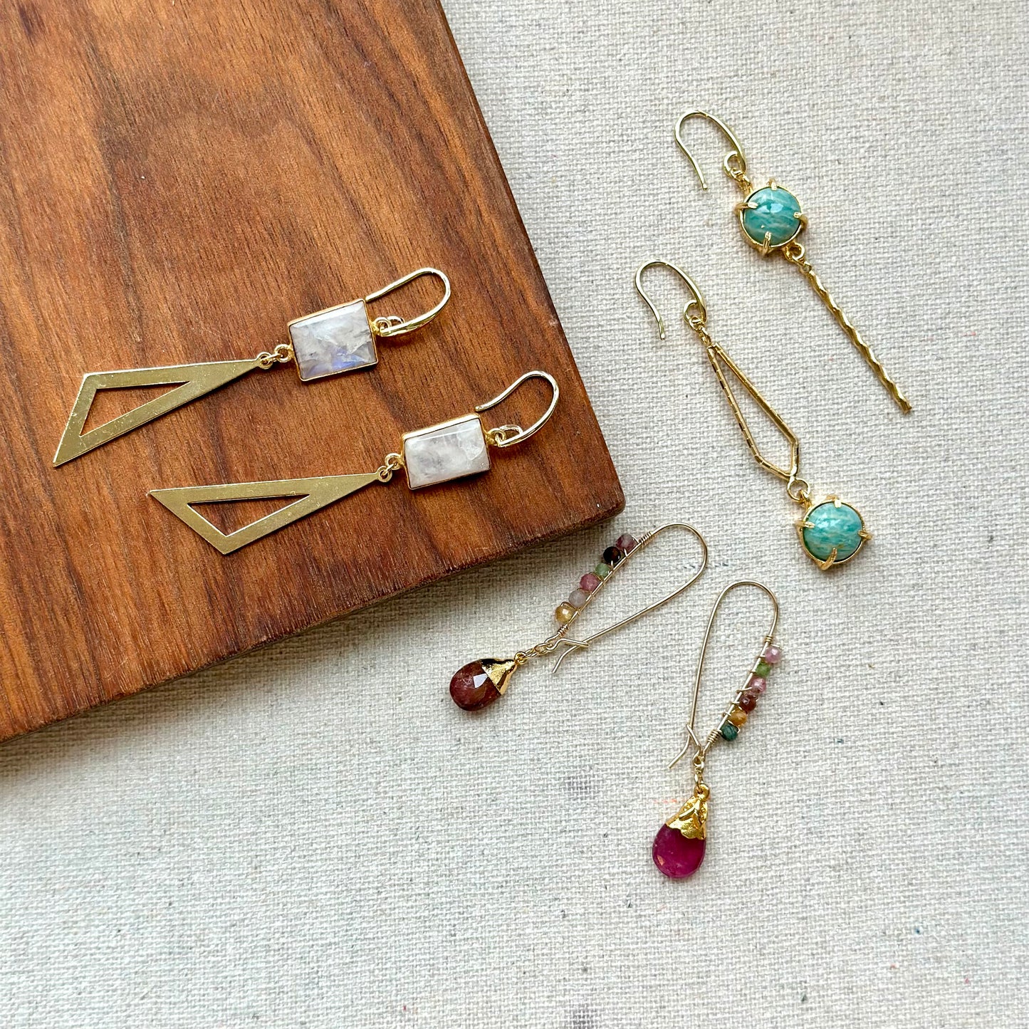 Amazonite Asymmetric Gold-plated Earring