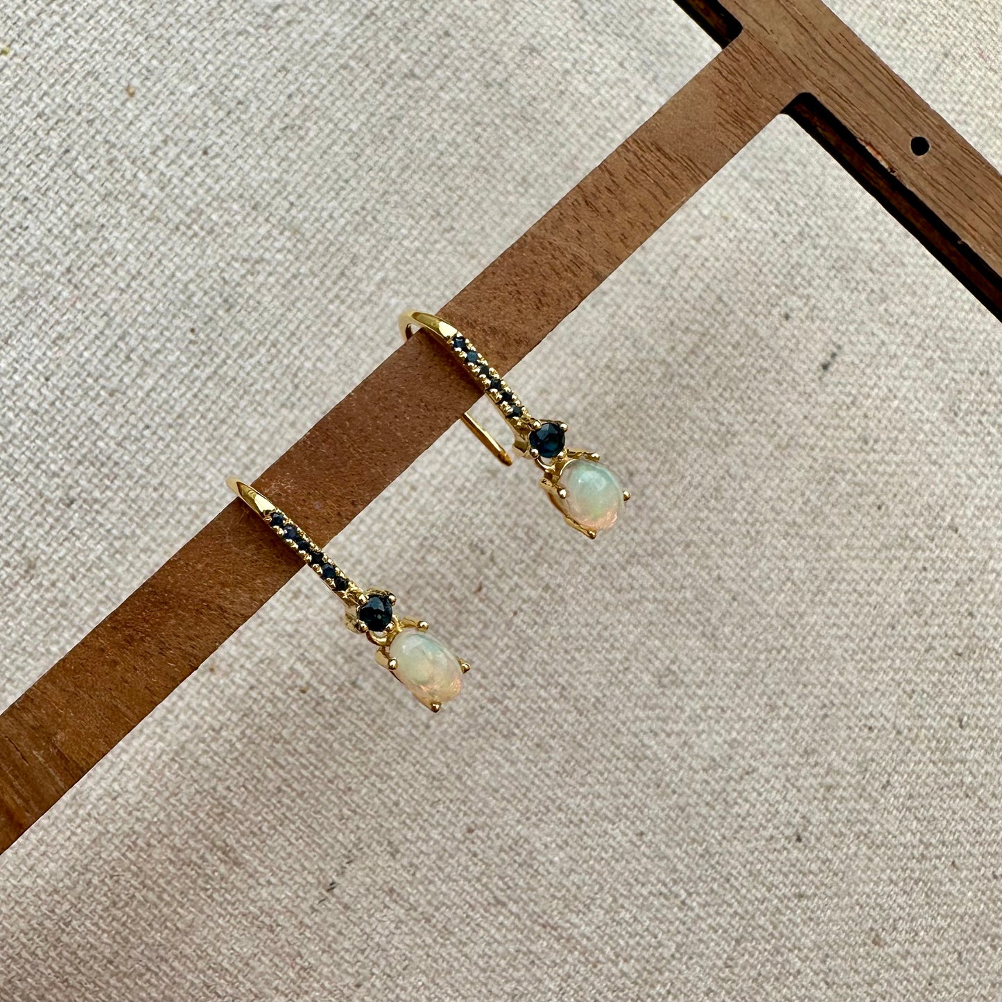 Opal With Sapphire Gold-plated Sterling Earring