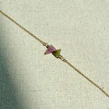 Watermelon Tourmaline Wire Wrapping Gold-plated Sterling Silver Necklace