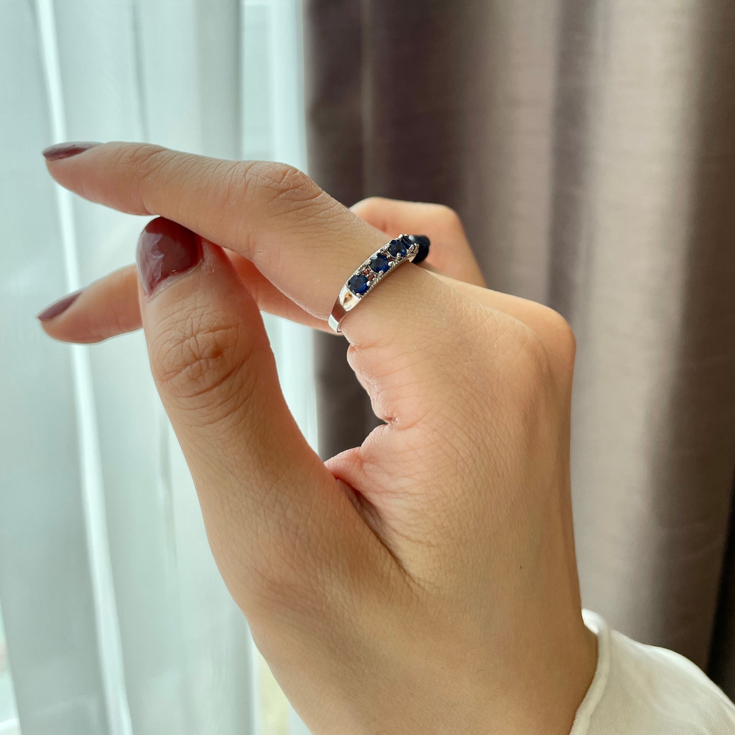 Sapphire And Garnet Adjustable Sterling Silver Ring