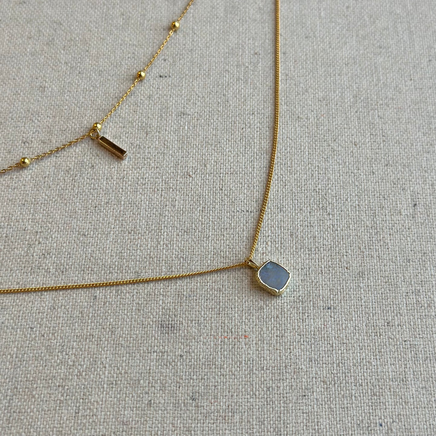 Moonstone Double Layer Dotty Chain Gold-plated Sterling Silver Necklace