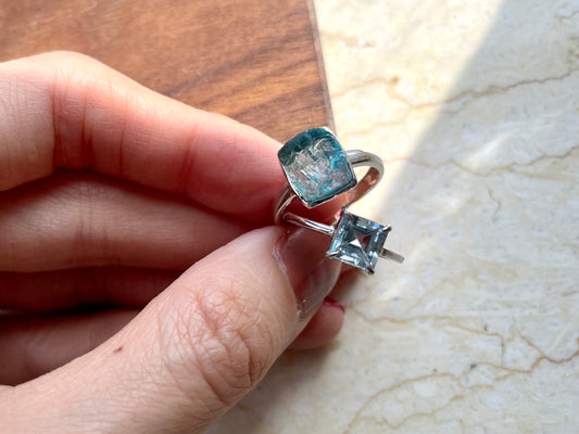 Topaz Stone Prong Setting  Adjustable Sterling Silver Ring