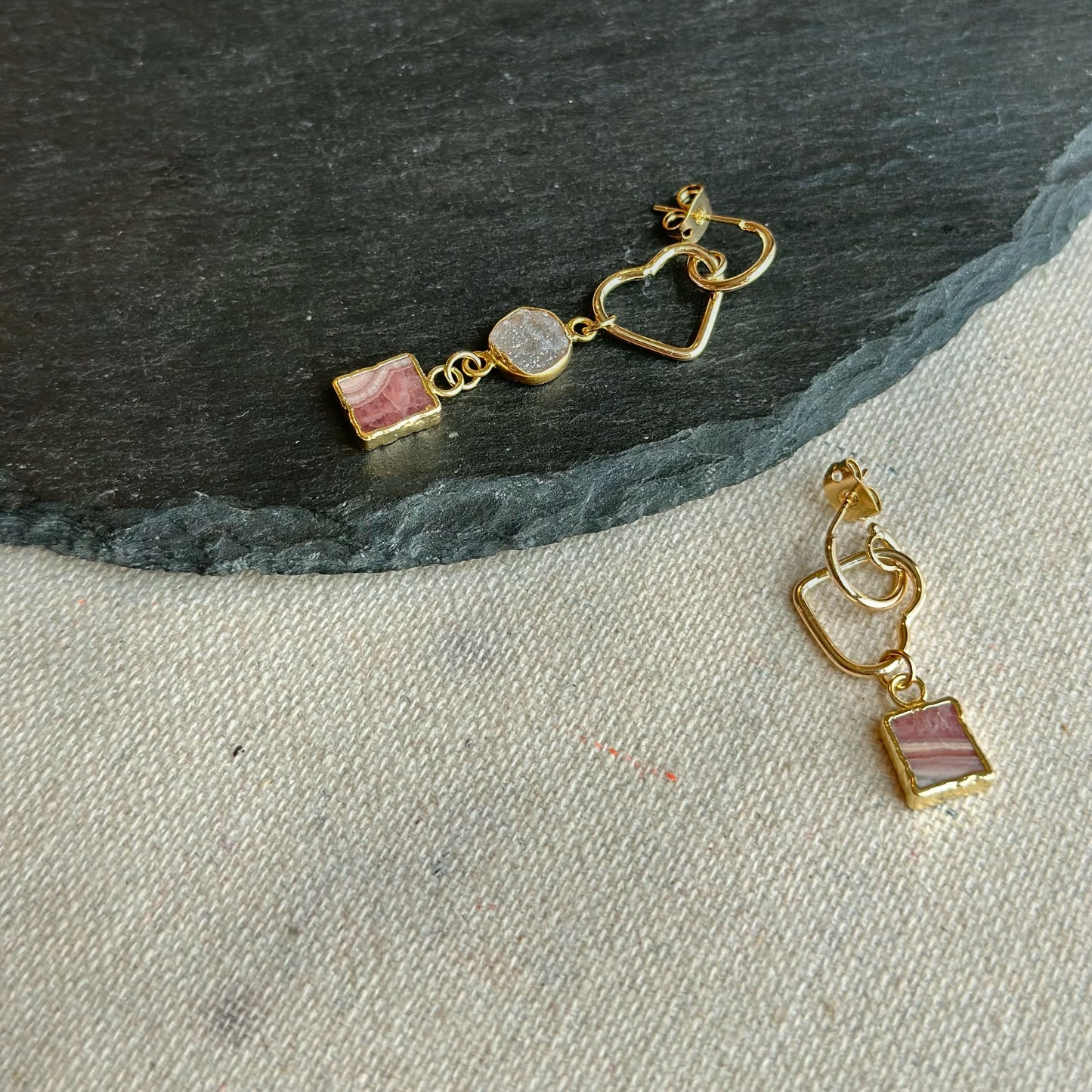 Rhodochrosite And Druzy Gold-plated Earring