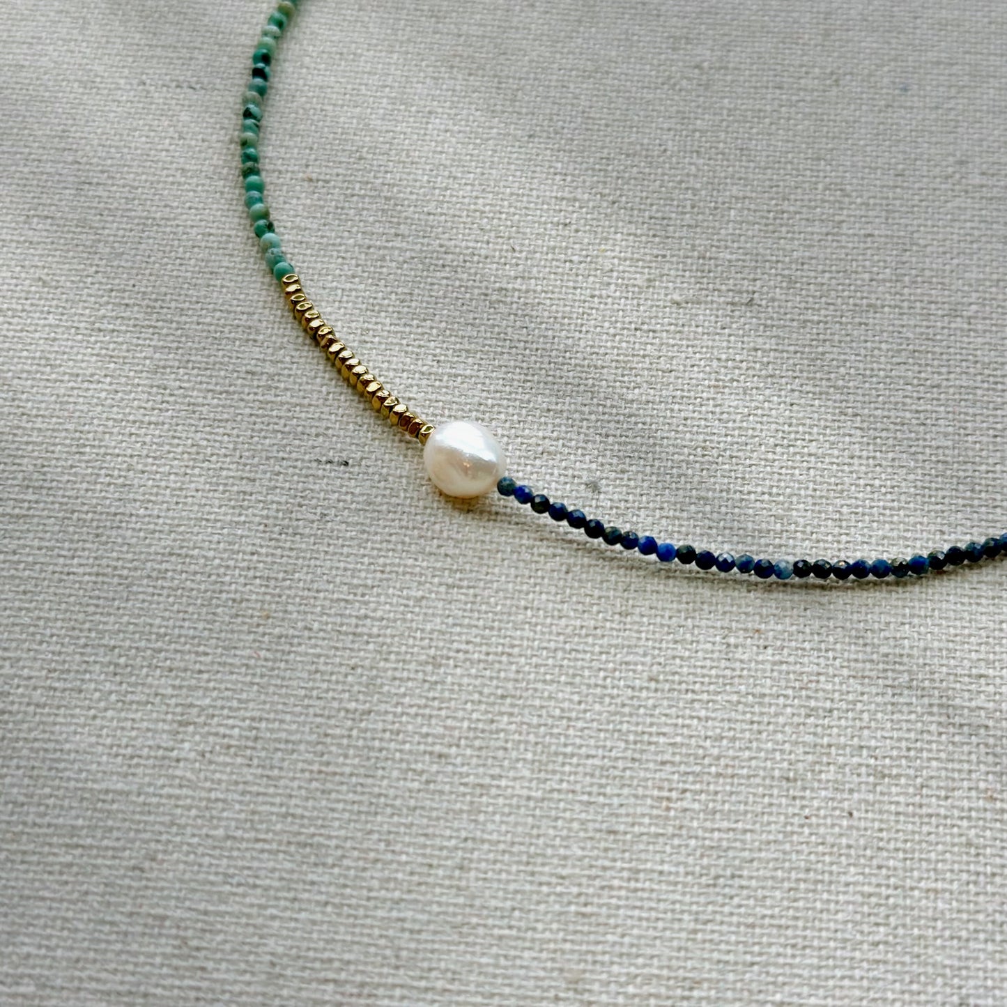 Turquoise And Lapis Mixed Freshwater Pearl Gold-plated Beaded Choker Necklace