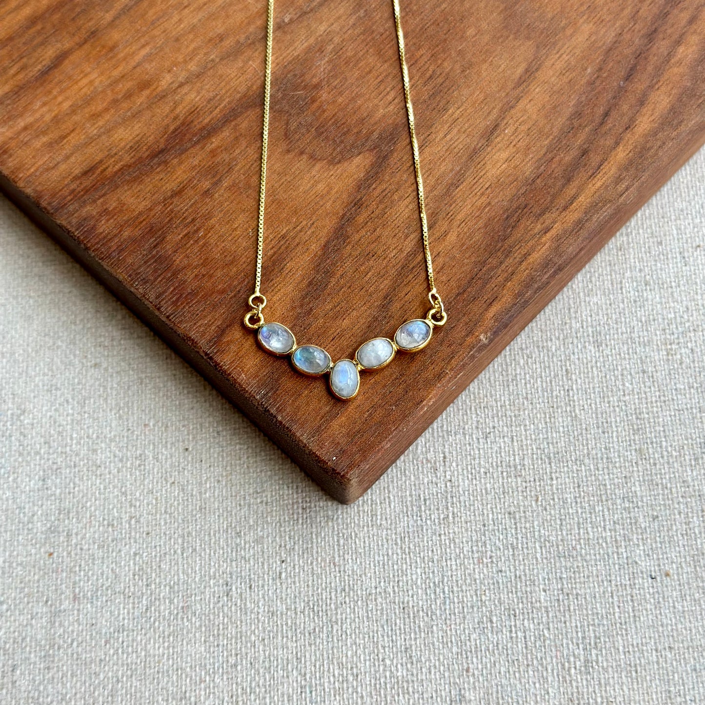 Moonstones V-shaped Box Chain Gold-plated Necklace