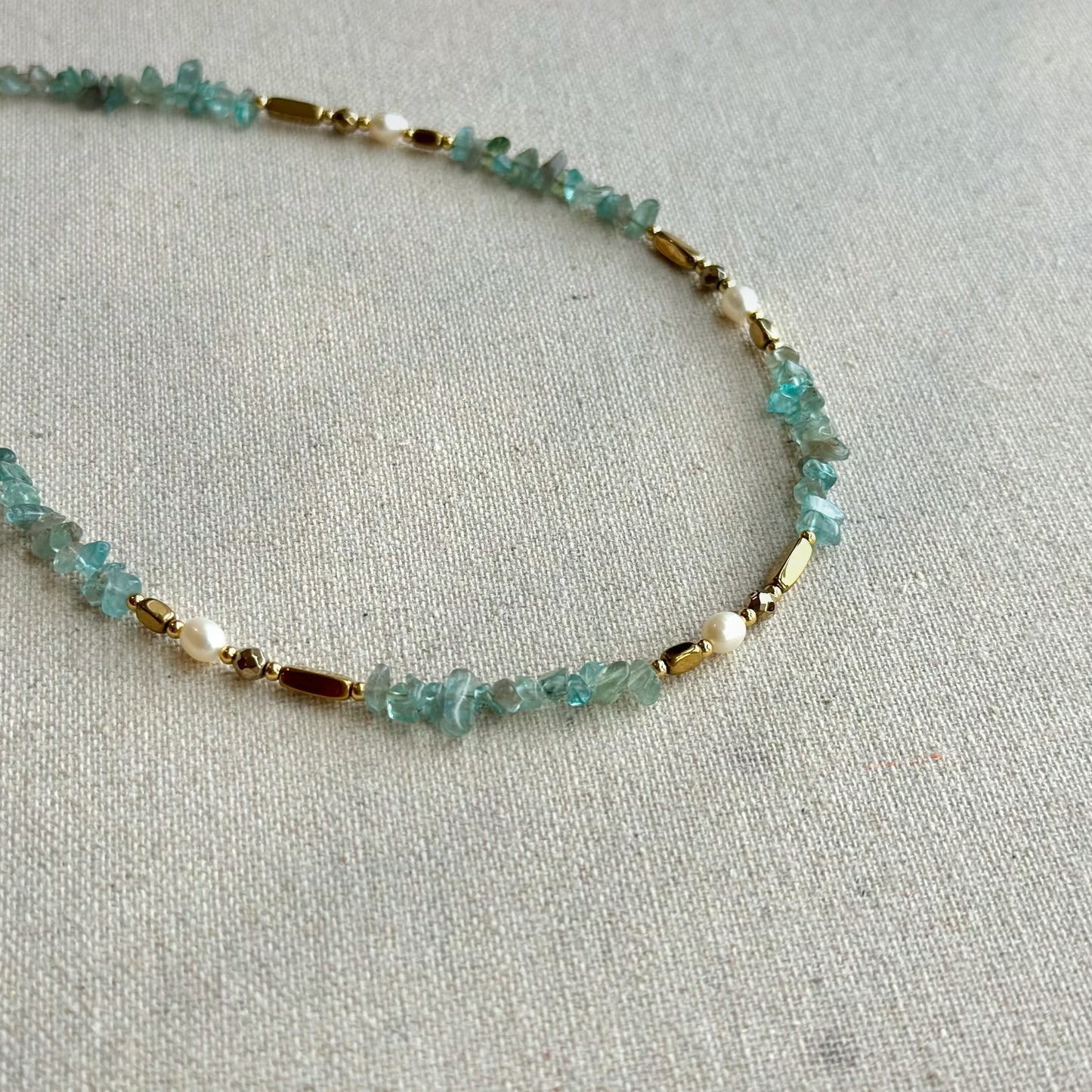 Apatite And Freshwater Pearls Beaded Necklace