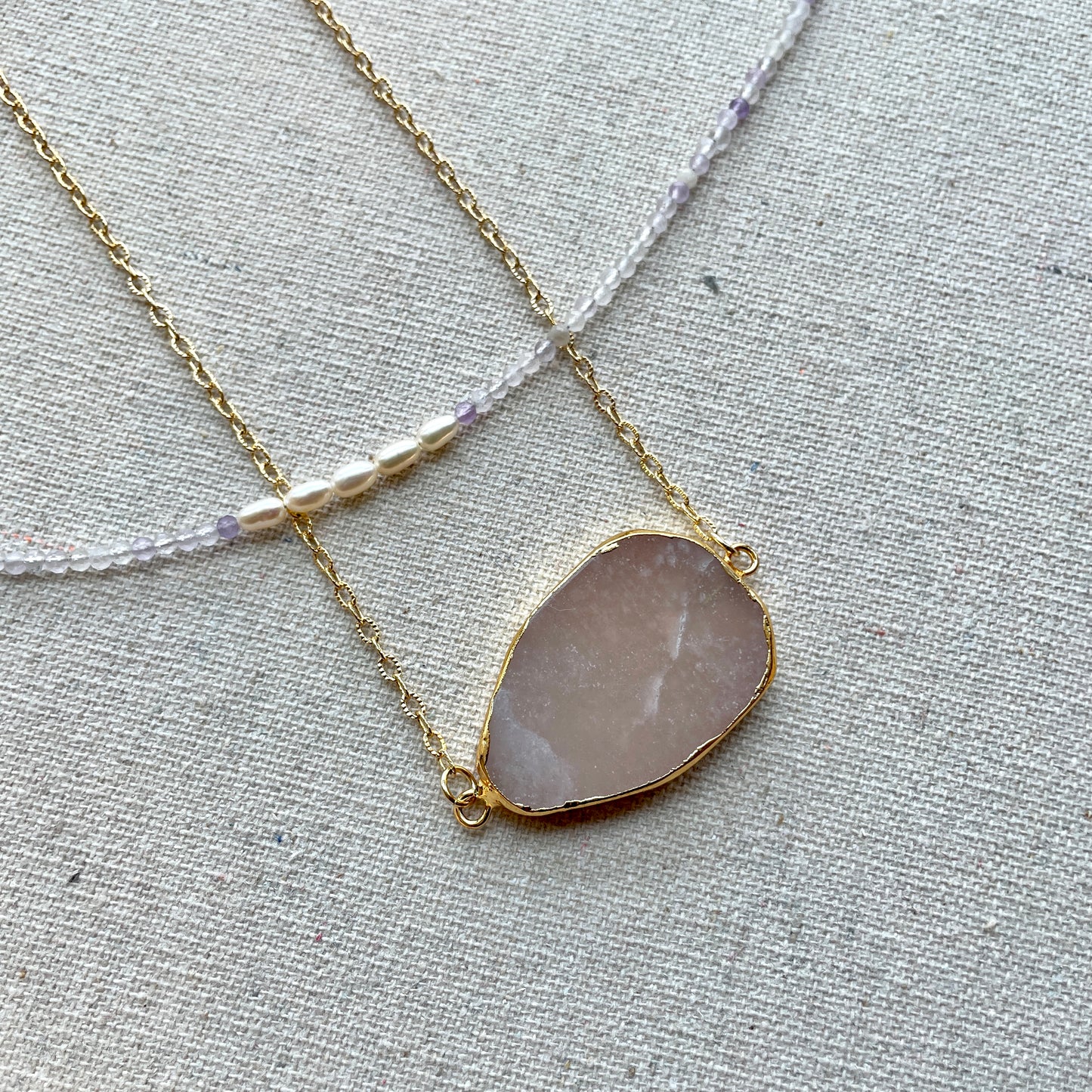 Rose Quartz Adjustable  Long Gold-plated Necklace