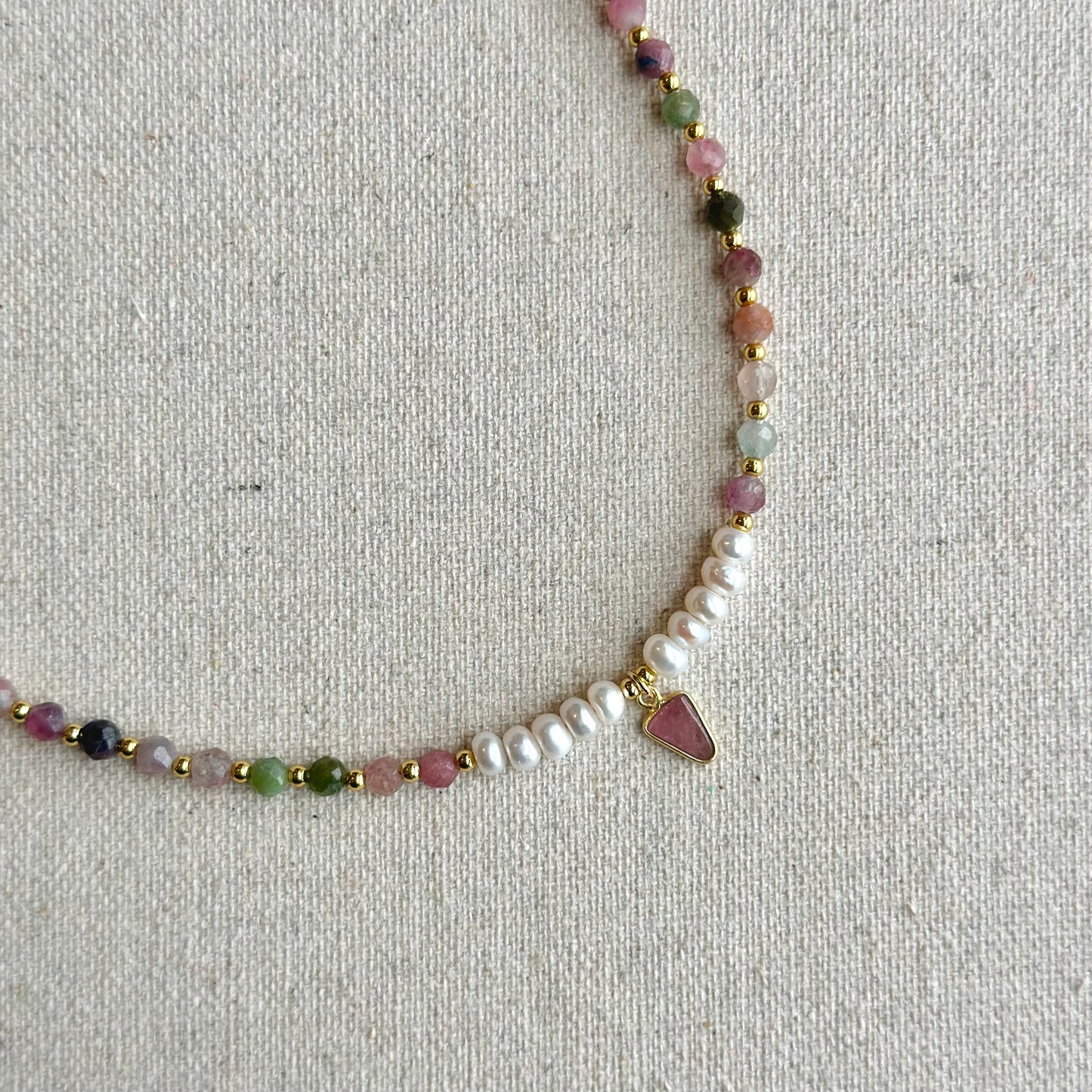 Tourmaline And Freshwater Pearl Beaded Choker Necklace