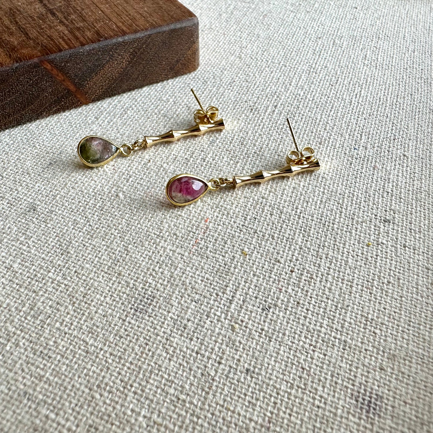 Watermelon Tourmaline Drop Gold-plated Earring